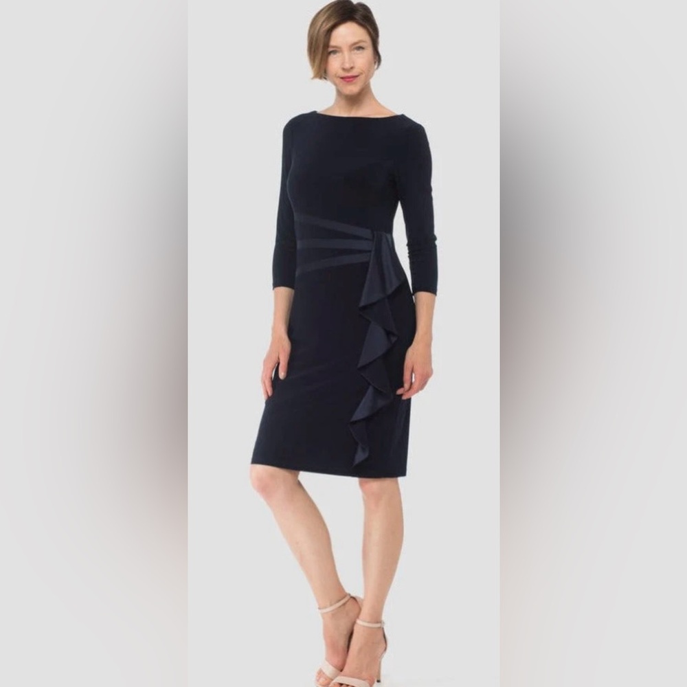 Joseph Ribkoff Ruffled Long Sleeve Navy Dress 184471